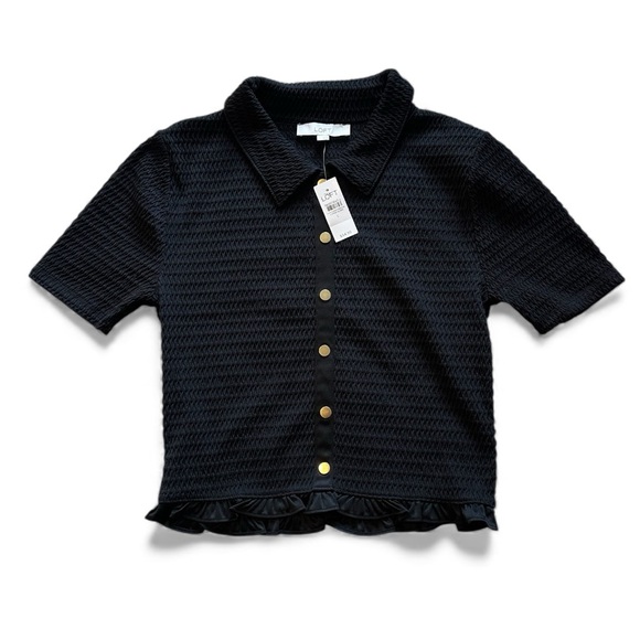 LOFT Tops - LOFT Black Textured Blouse with Gold Buttons